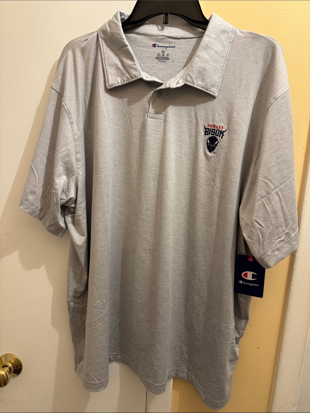 Champion Men's Light Gray Polo with Bison Logo